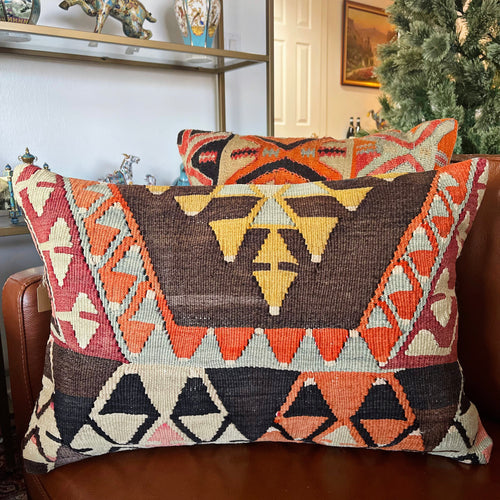 1950 TURKISH ANATOLIAN KILIM RUG PILLOW 16x24 (PIL.1228)