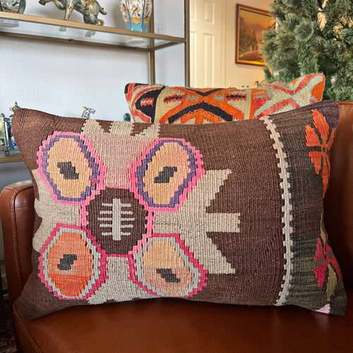 1950 TURKISH ANATOLIAN KILIM RUG PILLOW 16x24 (PIL.1227)