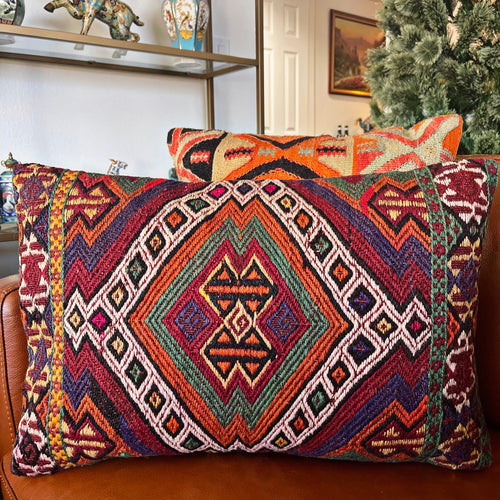 1950 TURKISH ANATOLIAN KILIM RUG PILLOW 16x24 (PIL.1222)