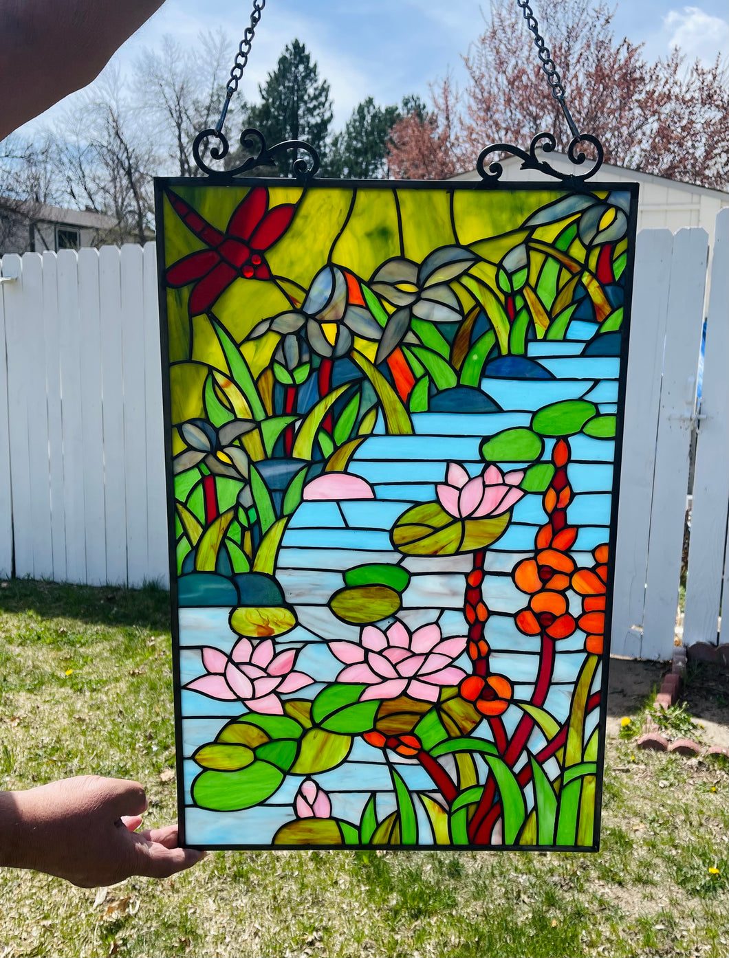 Tiffany style Stained Glass Window Panel 15”x24”