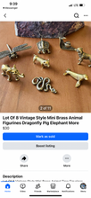 For Sandi. 5 rings, 1 cuff, lot of brass figurines.
