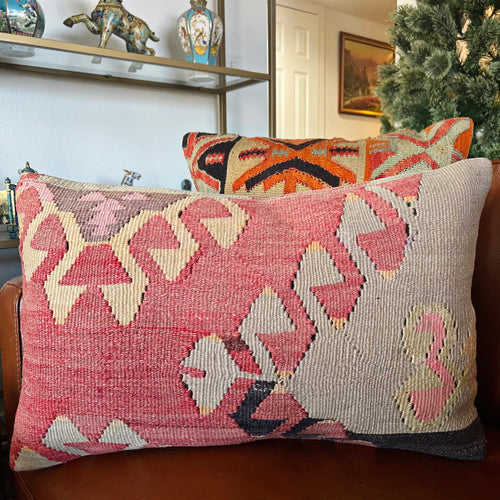 1950 TURKISH ANATOLIAN KILIM RUG PILLOW 16x24 (PIL.1226)