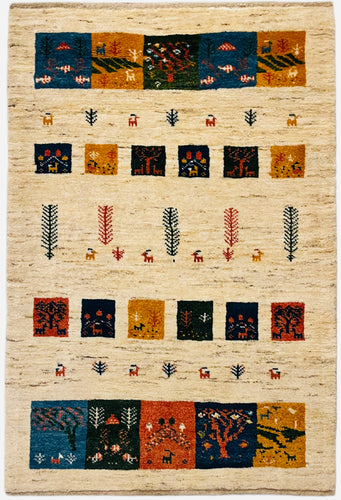 1980 PERSIAN QASHQAEI GABBEH RUG 2’ 9” x 4’ 2” (SMA.1913)