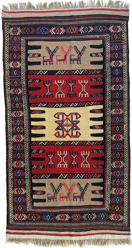1970 PERSIAN SHIRAZ KILIM RUG 3’ 2” x 5’ 10” (MED.6601)