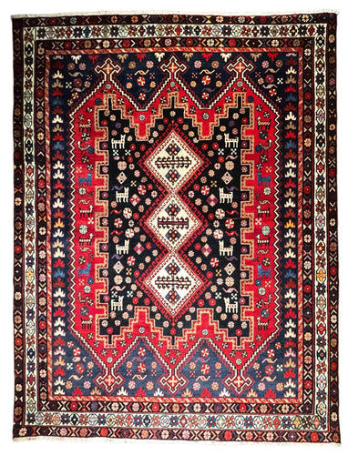 1940 PERSIAN AFSHAR RUG 5’ 5” x 7’ 1” (MED.FEA.83)