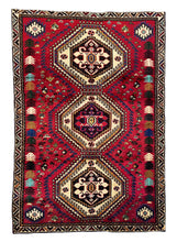 1960 VINTAGE PERSIAN SHIRAZ RUG 3’ 8” x 5’ 3” (MED.176)