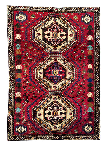 1960 VINTAGE PERSIAN SHIRAZ RUG 3’ 8” x 5’ 3” (MED.176)