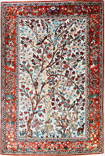 1970 SILK QOM RUG 3’ 4” x 5’ (MED.FEA.500)